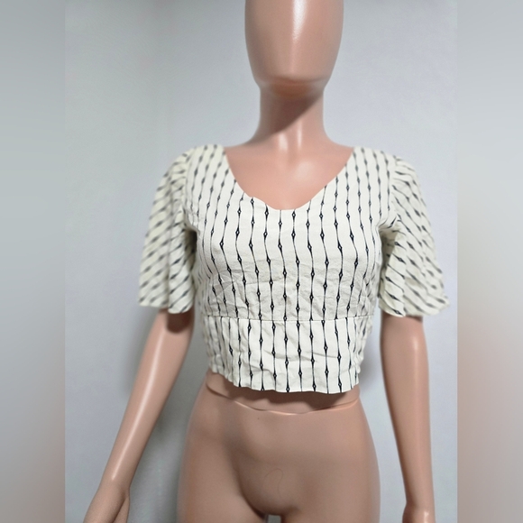 Garage Cream and Black Striped Tie-Back Blouse - Picture 5 of 6